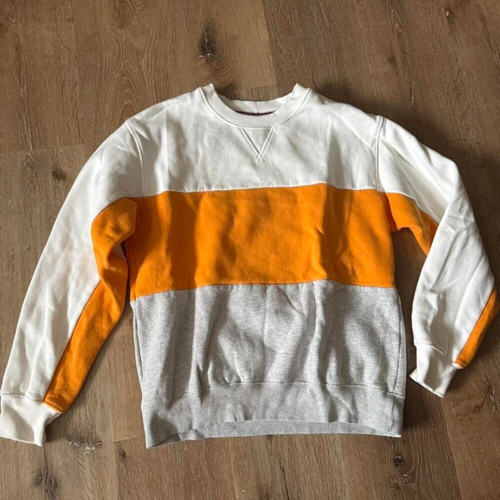 TNA Orange White Colorblock Crewneck Fleece Sweatshirt Size S